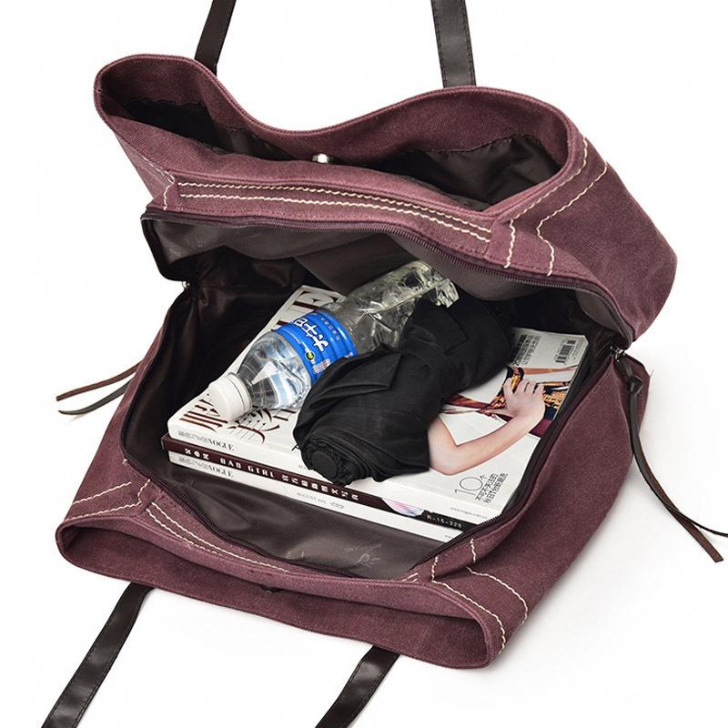 Casual Women's Bag Ladies Simple Canvas Shoulder Bag Women's Multi-compartment Canvas Bag