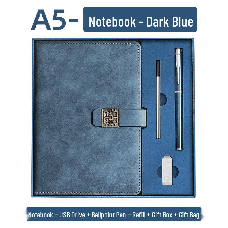 A5 Business Leather Notebook with Logo and Buckle - Gift Box Included