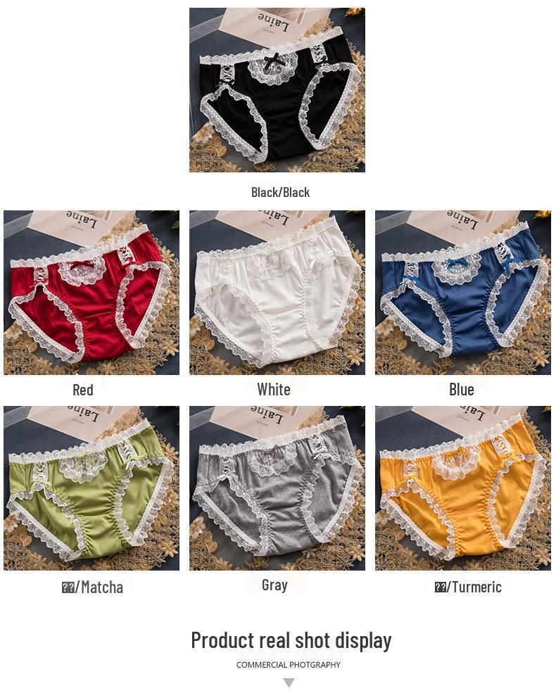 Women's Cute Bowknot Lace Mid-Waist Cotton Panties