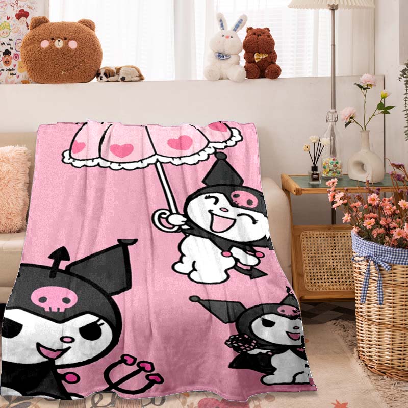 

The new 2026 kawaii Kuromi flannel blanket is warm, comfortable, and soft, suitable for use in bedrooms, beds, sofas, and other 75x90cm