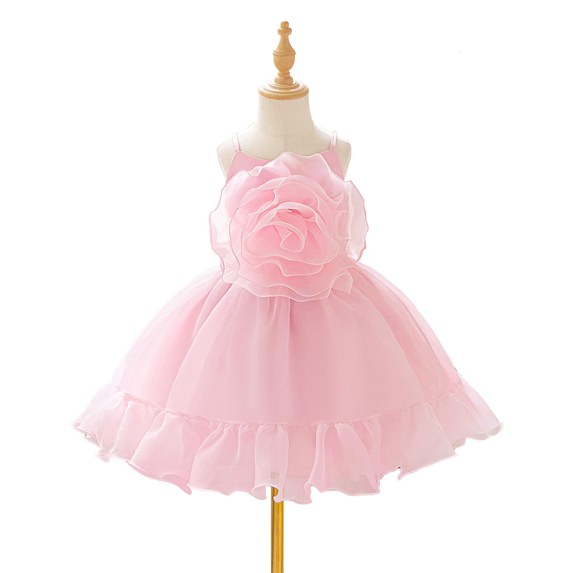 

Комплект из двух предметов для девочек Платье принцессы 2025 с 3D цветком, дизайном пузырь и тюлевой юбкой на бретельках-спагетти для вечерних вечеринок. 120cm/5Y