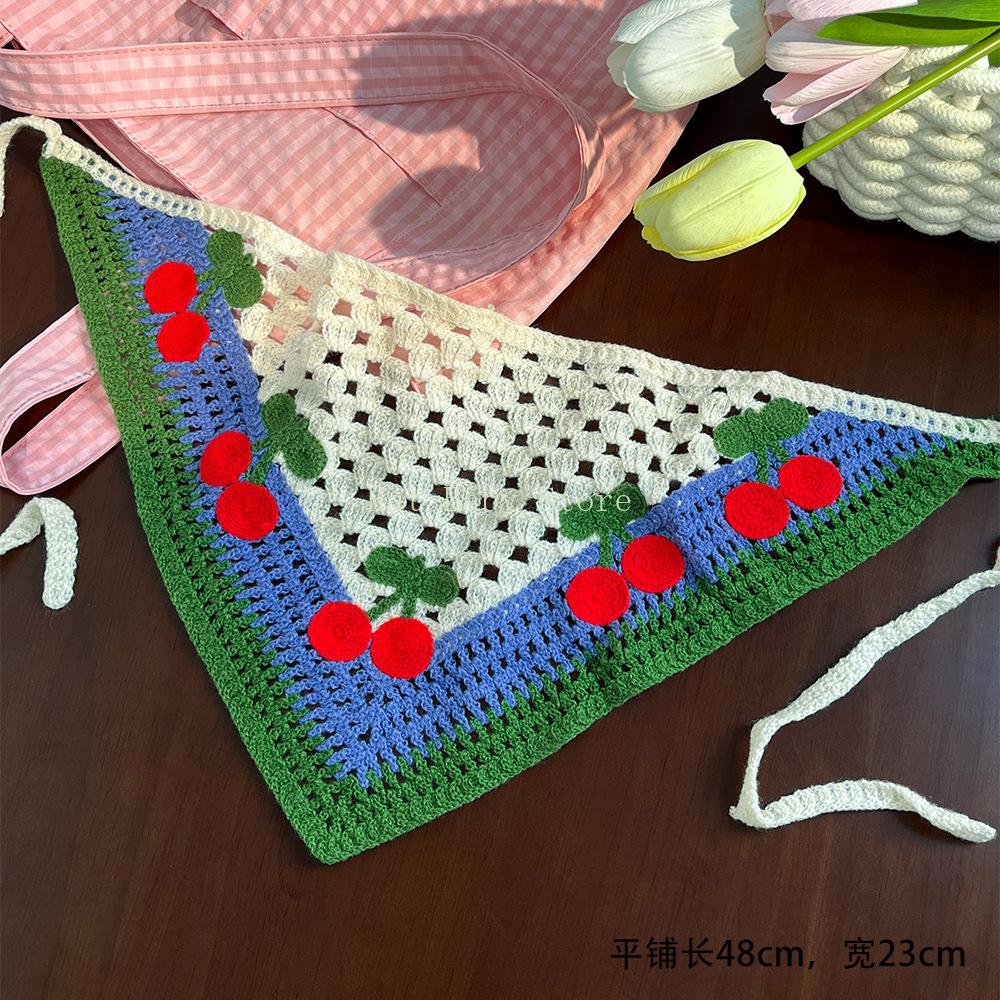 Pastoral Süß Kirsche Gestrickt Dreieck Schal Kopftuch Damen Haar Accessoires Meeresreise Tasche Kopfgebundenes Haarband