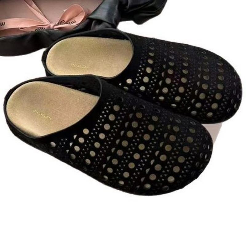 Thick-soled Bag Head Slippers for Women To Wear New Fashionable Hollowed-out Beef Suede Lazy One-pedal Sandals