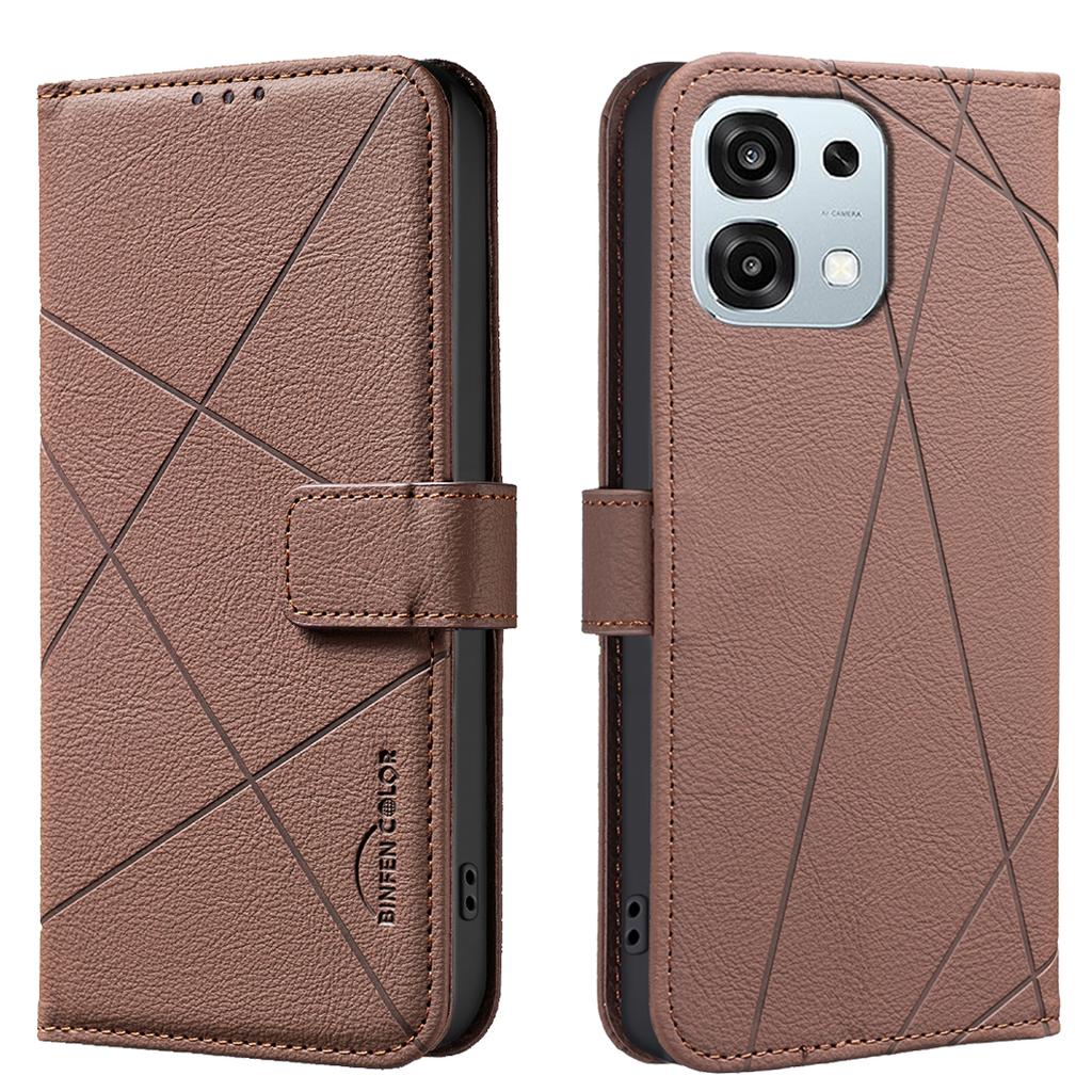 For Oppo A6 Pro 5G Case BINFEN COLOR BF35 Geometry Imprinted Leather Phone Cover RFID Blocking Wallet Stand