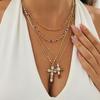 3/4Pcs Simple Jesus Cross Pendant Choker Stacking Necklace For Women Trendy Colorful Crystal Chain Christian Jewelry Gift