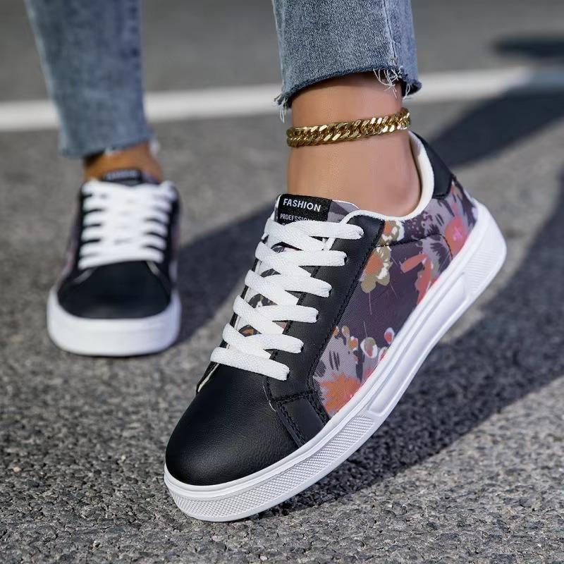 MAEDEF Damen Sportschuhe Herren Vulkanisierte Schuhe Schnürschuhe Damen Sneaker Paare Modischer Graffiti-Print Lässige Ballerinaschuhe