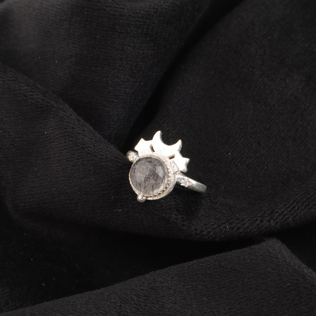 Natural Black Rutile Gemstone 925 Sterling Silver Jewelry Handmade Ring For Gift RR-67-26