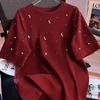 Spring Beaded Short-sleeved T-shirt Fashionable and Loose Couple Style Cotton Simple Commuting