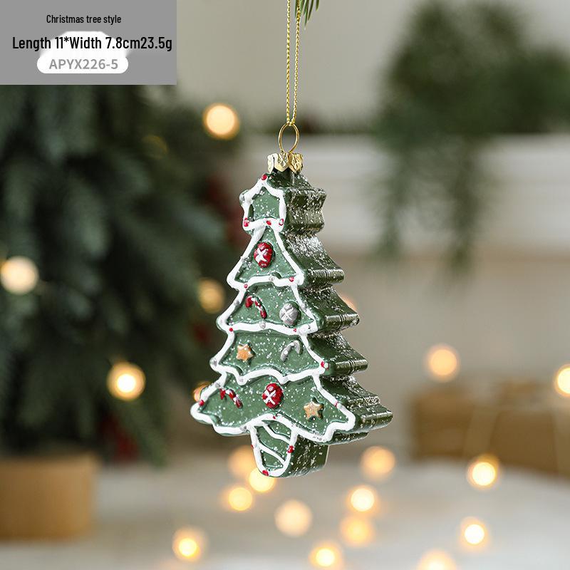 Red & White Painted Wooden House Christmas Ornaments: Car, Gift Cane, Donut, & Cloth Pendants