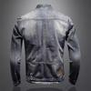 Venom Men's Retro Denim Jacket - Large Size Stand Collar Zipper for Casual Cycling & Motorcycle Wear