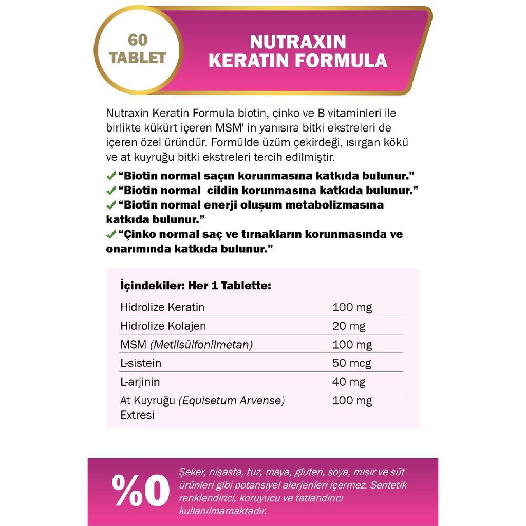 Keratin Formula 60 Tbl – Haarpflege Vitamin Kollagen Keratin Biotin Zink L-Arginin L-Cystein