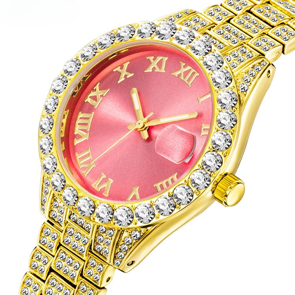 Stylish Roman Full Diamond Calendar Waterproof Luminous Women's Watch