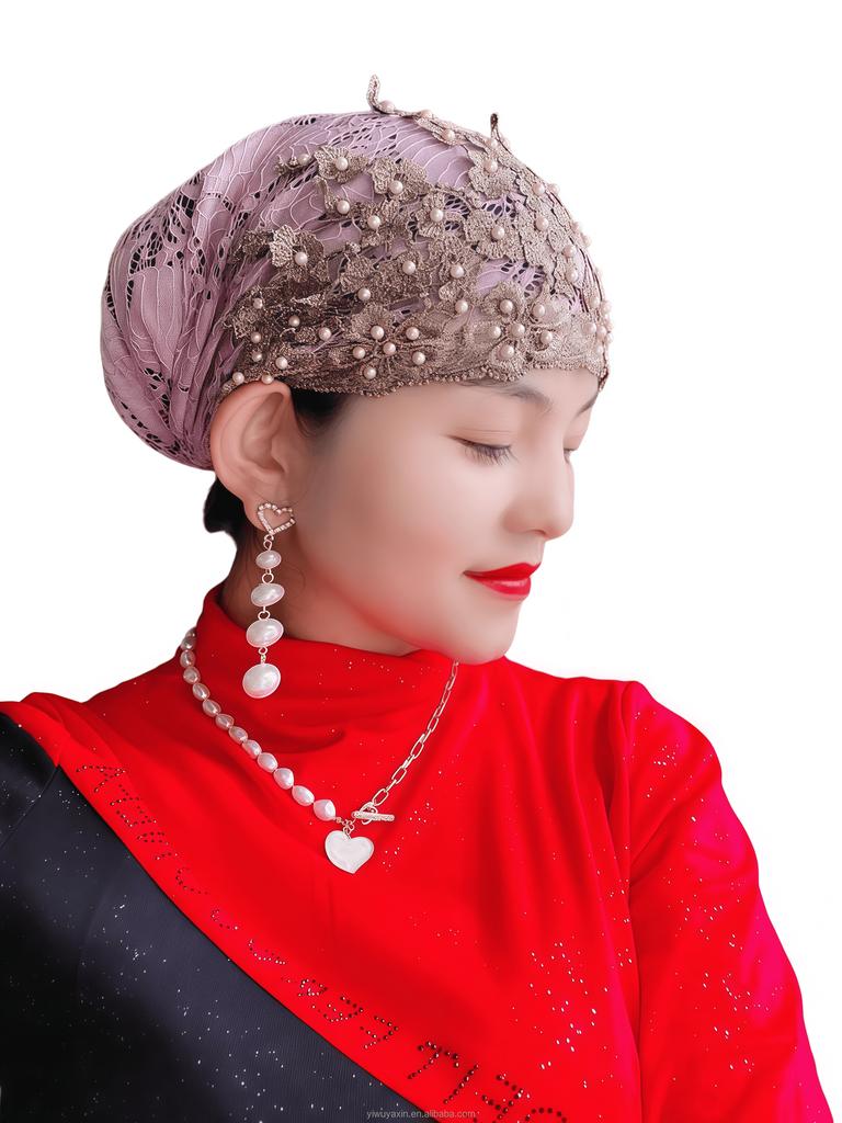 Muslim Women Lace Eco-Friendly Breathable Four Seasons Head Scarf Ladies Arab Islamic Hijab Turban Hat