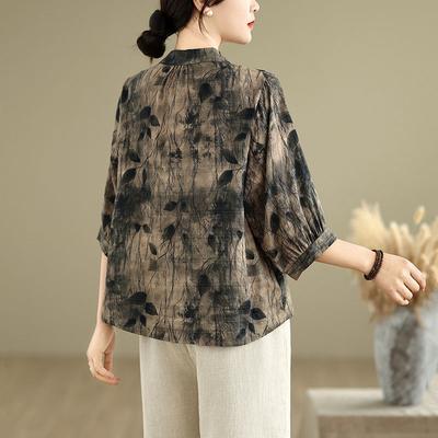 Women S Loose Cotton Linen Printed Vintage Style Summer Shirt