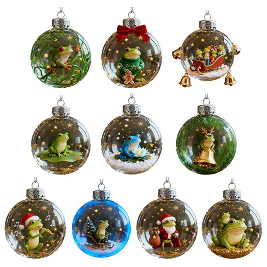 Frog Christmas Ornament Clear Plastic Xmas Hanging Ball with 3D Frog Ornament Holiday Keepsake