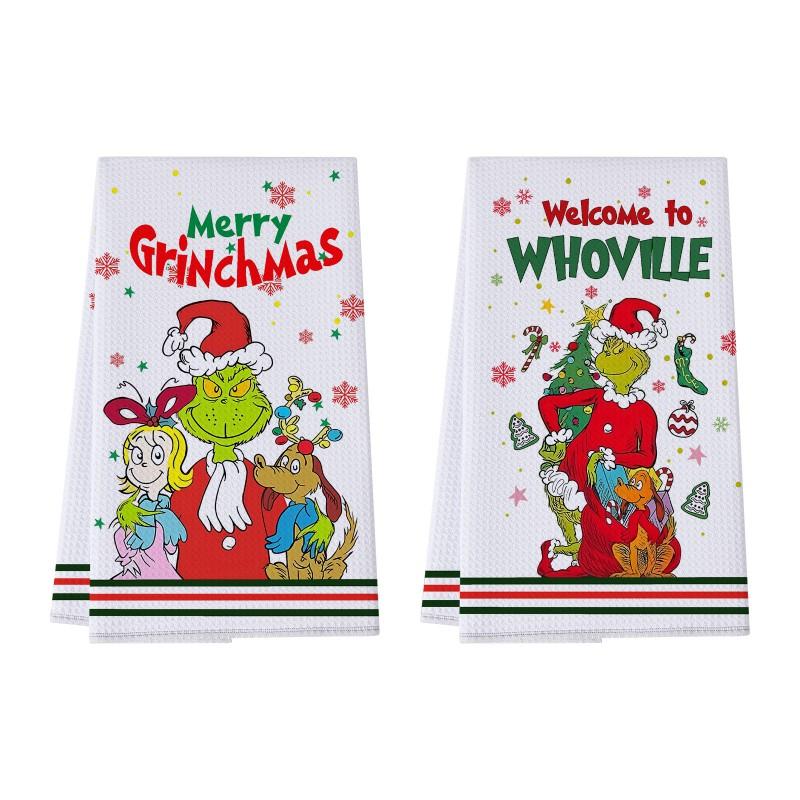 Christmas Grinch Waffle Kitchen Towel 380gsm Blend Printed Hand Bathroom