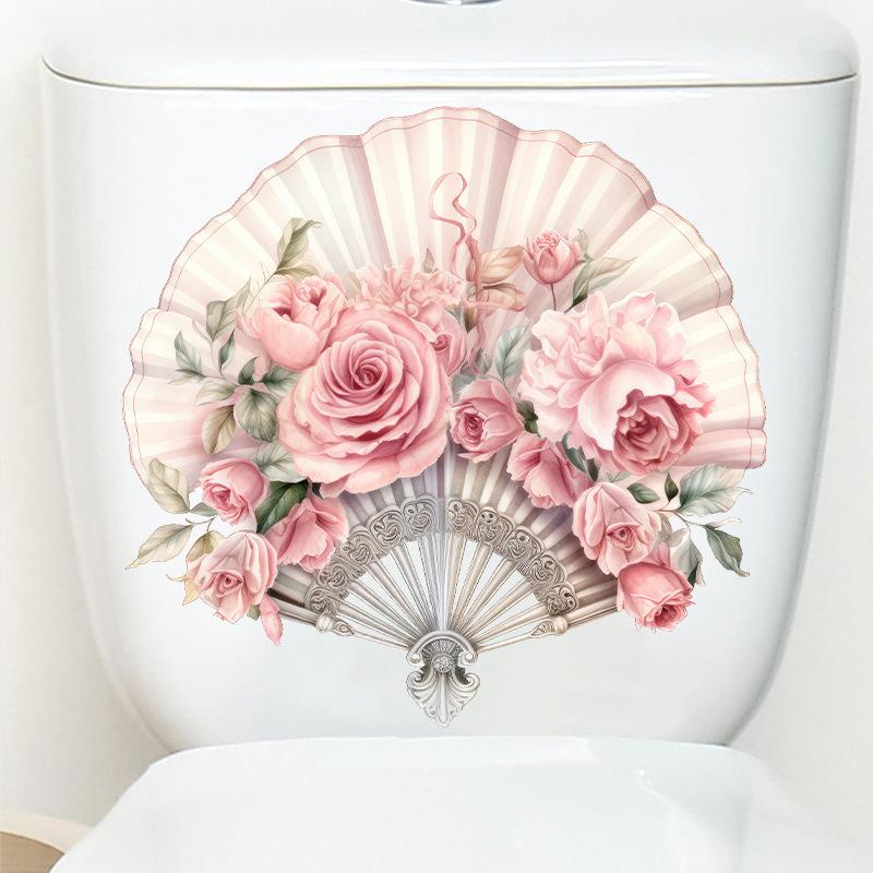 Creative Flower Folding Fan Wall Sticker New Chinese Style Bedroom Decor Headboard Study Background Self Adhesive Removable Art Sticker