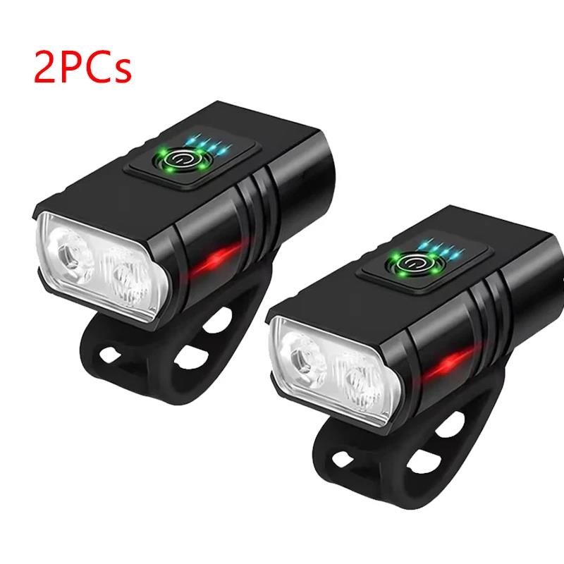 Bike Light 2 LED Type C Rechargeable Bicycle Lights 6 Modes MTB Flashlight Bicycle Headlight for Cycling Bicycle Front Lamp 7