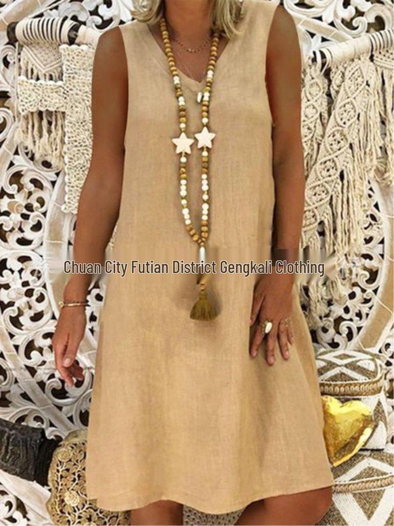 2023 European & American Summer V-neck Sleeveless Vest Dress for Women