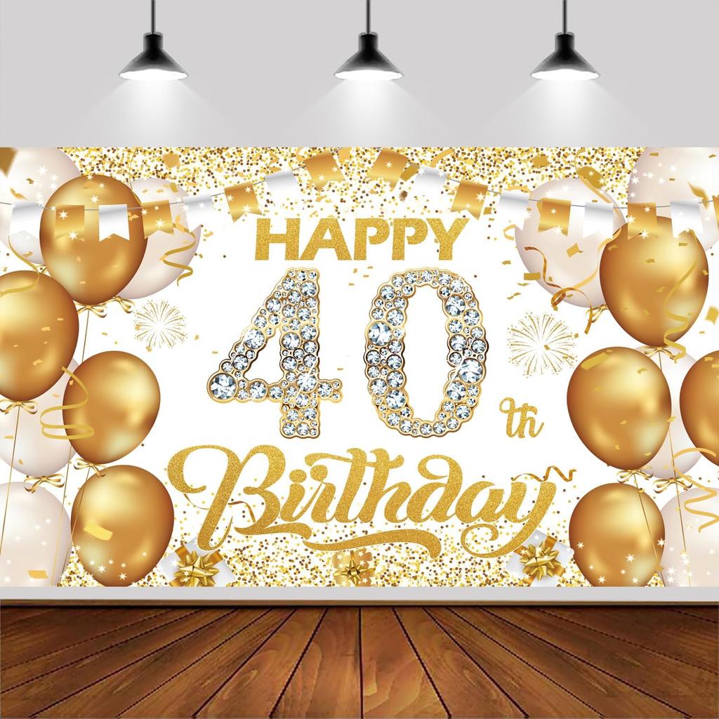 6x3.6ft Happy 80th Birthday Backdrop Banner,White And Gold Birthday Backdrop Sign, Happy Birthday Party Supplies Photo Background for Children Men