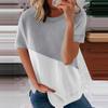 Women's Casual Fashion Short-Sleeved Stitching Round Neck Pullover Thin T-shirt
