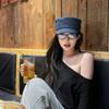 Premium feeling washed spring and summer denim equestrian hat high-end commuter newsboy hat pictorial hat flat top cap women