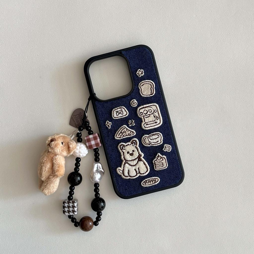 Ins 3D plush dog puppy pendant bracelet cute cartoon animal phone case for iphone 17 13 14 15 pro max 16 promax capa