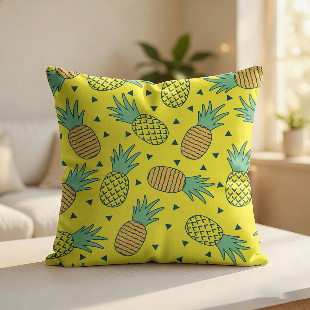 Pineapple Pattern Cushion Cover Silky Short Plush Invisible Zipper Dustproof Sofa Pillow Case For Home Decor