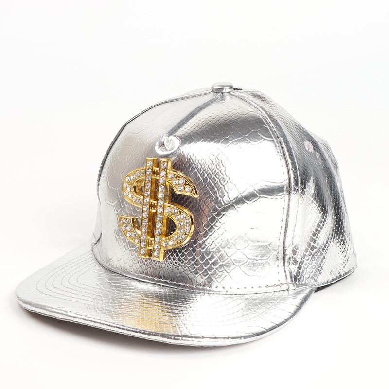 Hip Hop Pu Leather Baseball Cap With Diamond Embellishments For Streetwear Fashion