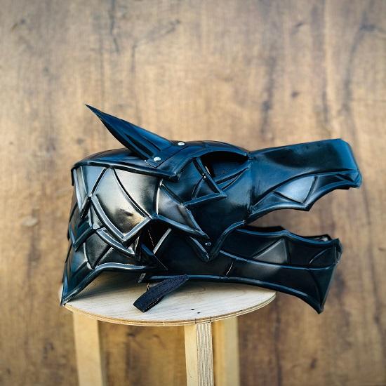 Středověká přilba Great Wolf, černěná ocel 18 Gauge Working, Halloweenský dárek, Vánoční dárek Dekorace na zeď