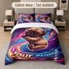 Pug Theme Custom Text Or Name 3Pcs Bedding Set 1 Flat Sheet & 2 Pillowcases Personalized Home Bedding