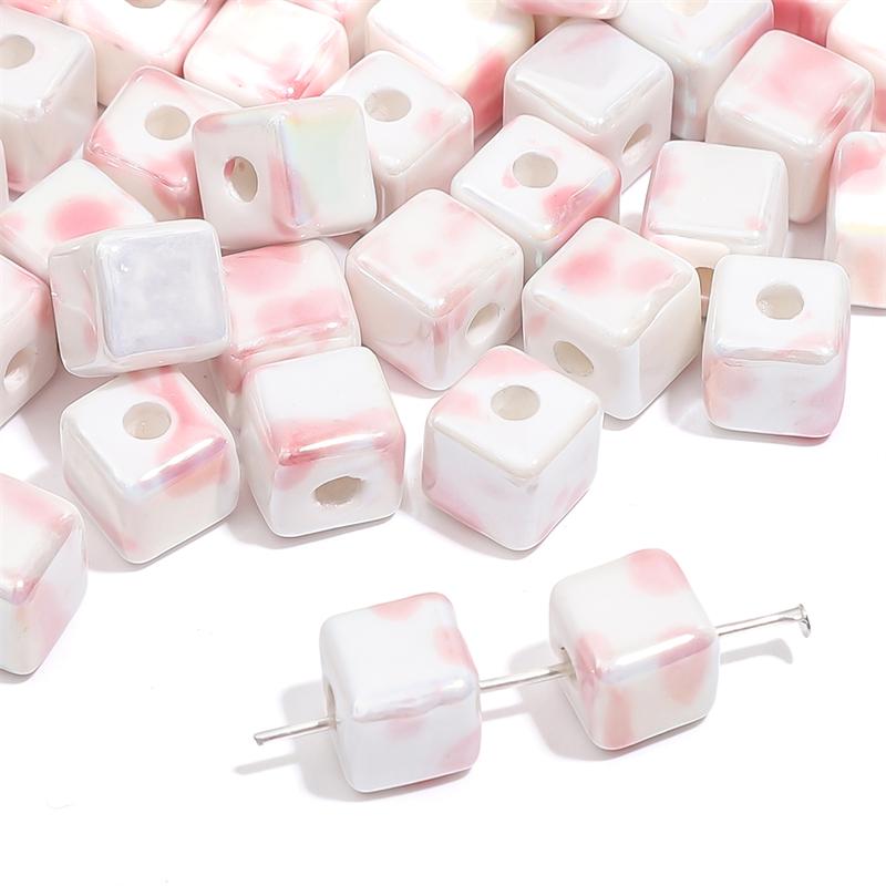 10Pcs Ceramic Ink Splatter Dyed Square Beads Charms Loose Spacer Beads for DIY Bracelet Necklace Jewelry Making Accessories
