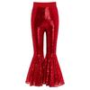 Girls Dance Performance Shiny Sequins Flared Pants Elastic Waistband Bell Bottom Trousers