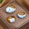 Chinese Style Enamel Drip Oil Ring Vintage Cuff Ring  Hand Accessories