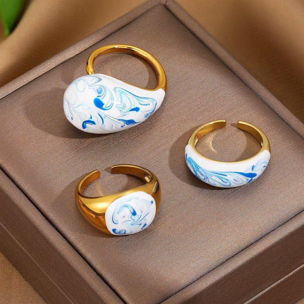 Chinese Style Enamel Drip Oil Ring Vintage Cuff Ring  Hand Accessories