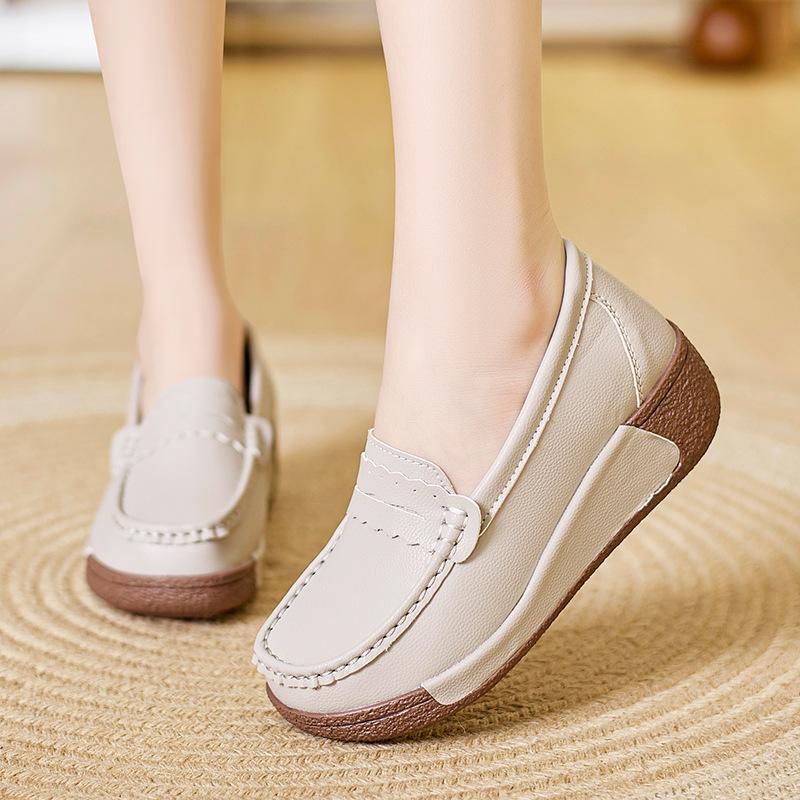 Fashion Spring Autumn Women Loafers Flats Ladies Genuine Leather Moccasins Spring Slip-on Casual Round Toe Handmade Platform Shoes