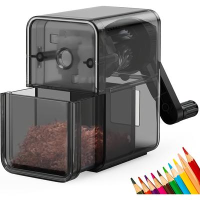 Black Manual Pencil Sharpener with Transparent Compartment - Multi-Functional Handheld Sharpening Tool for Students, Schools, Classrooms, and Artists