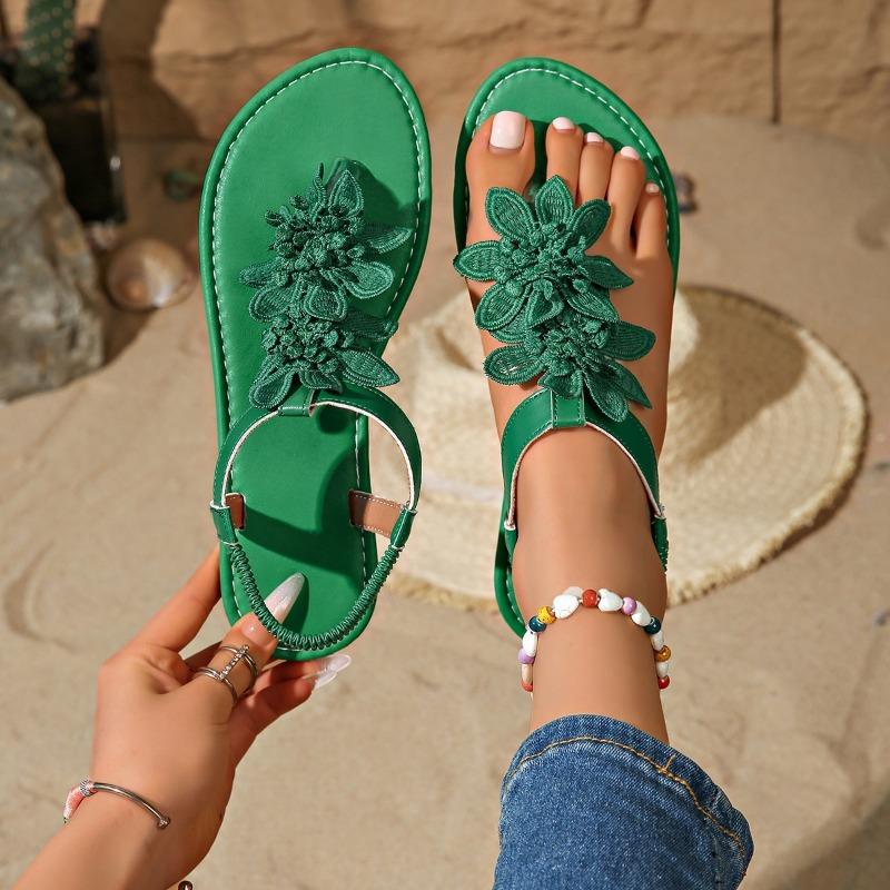 Damen Sommer Bohemian Floral Elastische Slip-On Flache Strand Zehentrenner Sandalen, Lässige Komfort Schuhe, In Großen Größen Erhältlich.