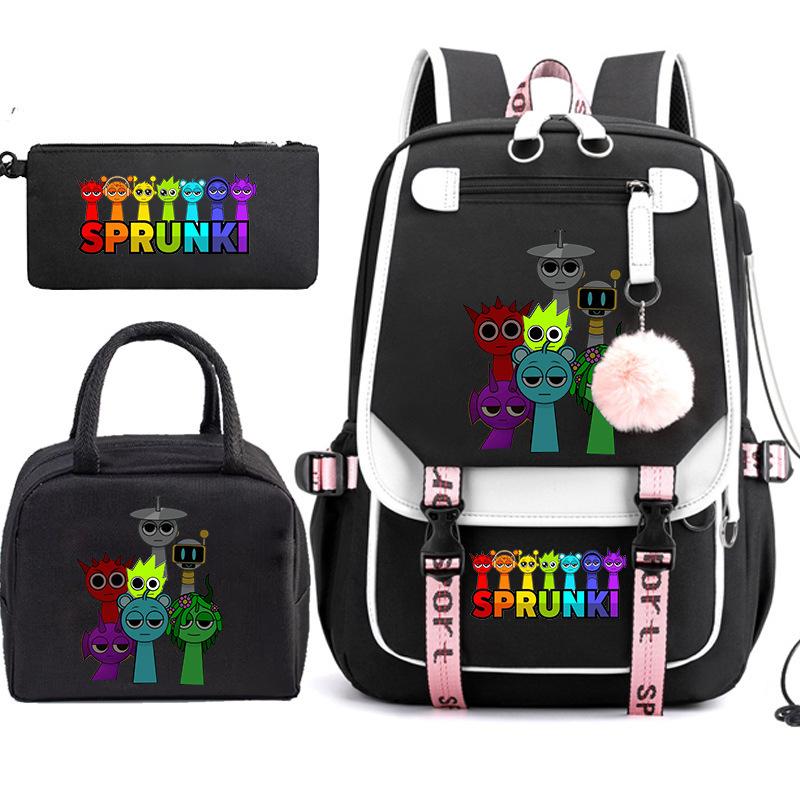 Large Capacity Schoolbag with Shoulder Strap; Student Three-piece Pencil Case Set