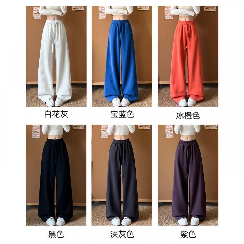 Womens High-Waisted Wide Leg Jogger Pants Purple Loose Fit Cotton Blend Fall 2026 Casual Streetwear