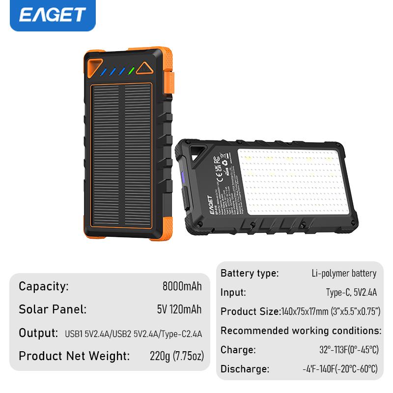 Baterie externă portabilă de urgență pentru telefon mobil, 8000mAh, suportă 3 dispozitive simultan. 4 niveluri de reglare a luminii