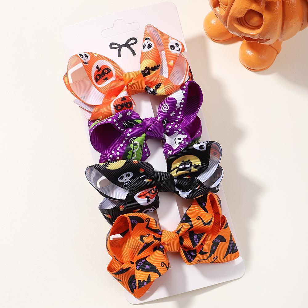 8Pcs/Set Halloween Bow Skull Hairclip for Kids Funny Hairpin Gothic Personality Girls Children Party Baby Hair Accessories Set