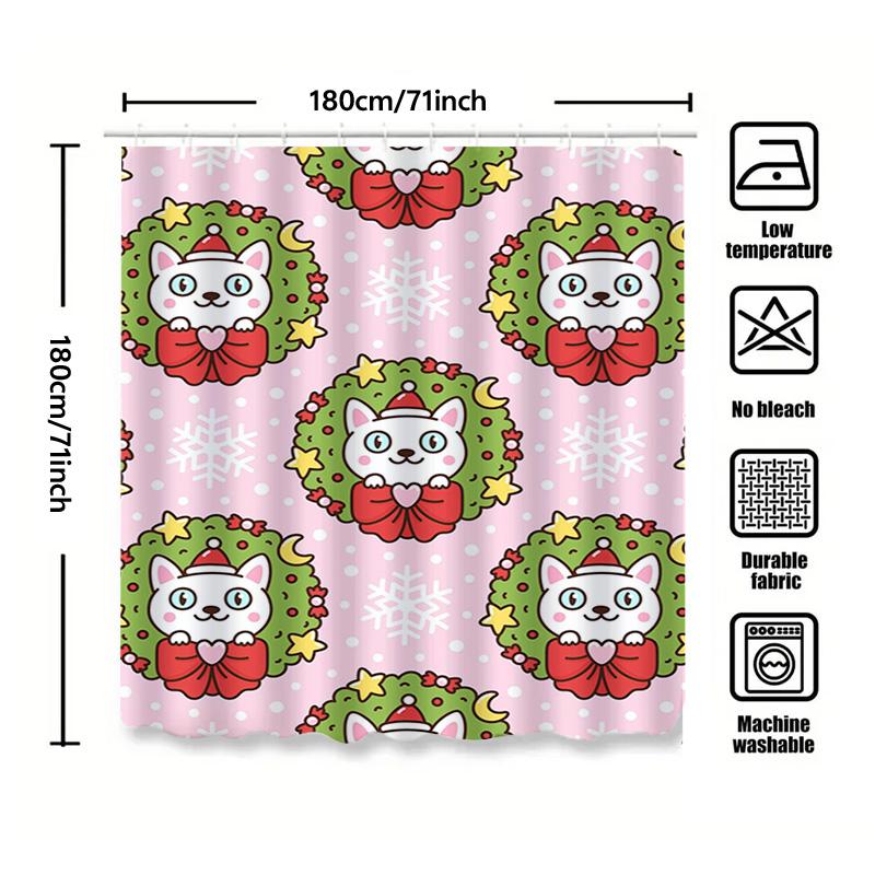 Tuniu Cute Cartoon Cat Christmas Shower Curtain Funny Holiday Gift for Women Girls Room Decor