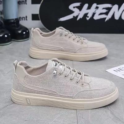 Fashion Men's Canvas Shoes Trendy All-match Breathable Mens Sports Sneakers Lace Up Lightweight Flat Solid Color Casual Sports Shoes Man