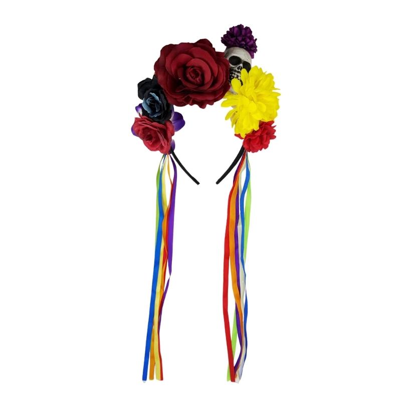 Faixa de Cabeça com Design de Flor de Caveira Para Festa de Halloween Leve Confortável Aro de Cabelo Faixa de Cabelo Única Acessório de Cabeça para Cosplay