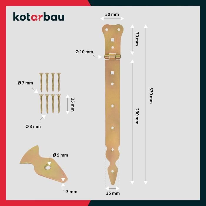 Charnière de porte - KOTARBAU - 300 mm - Acier inoxydable - Couleur or - Résistante aux intempéries