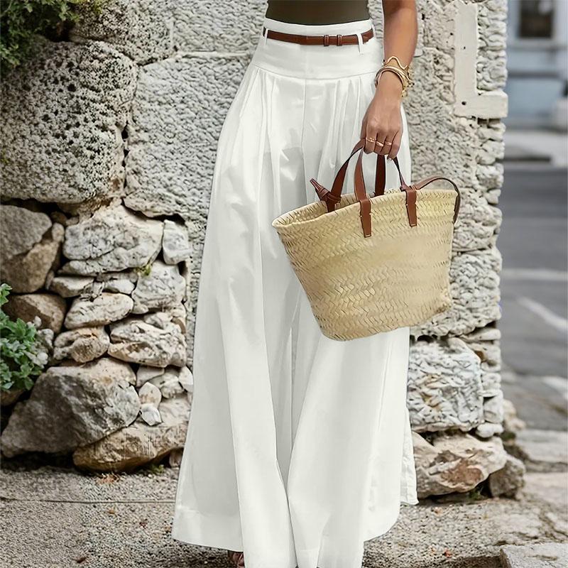 VONDA Women Casual High Zip-up Waist Casual Nonelastic Wide Leg Pants Trousers