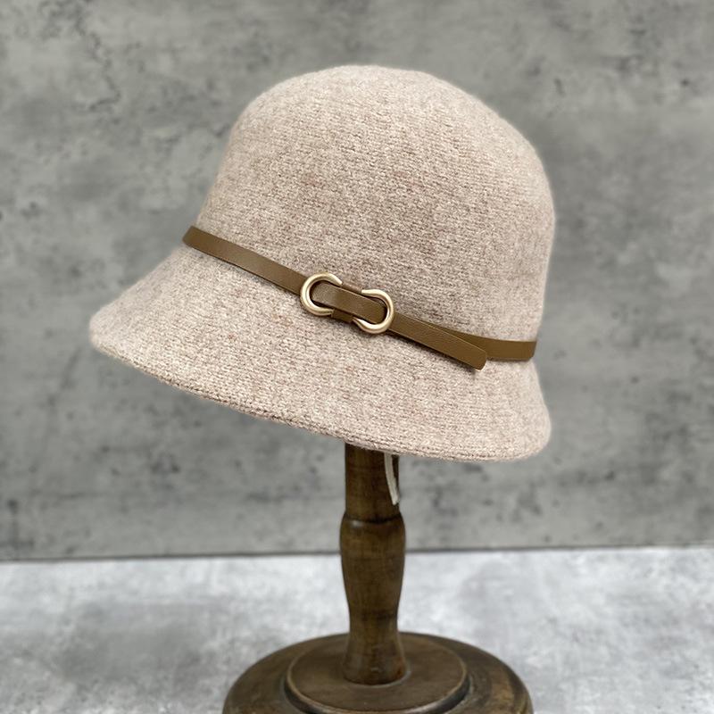 Japanese Autumn Simple Belt Knitted Bucket Hat Women'S Casual Versatile Thermal Basin Hat Bucket Hat