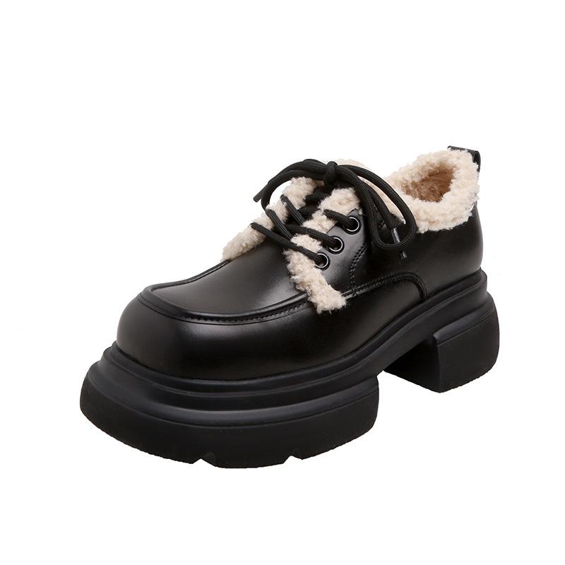 

2025 autumn and winter warm plush wind lamb wool small leather shoes wool shoes loafers women s cotton shoes 39