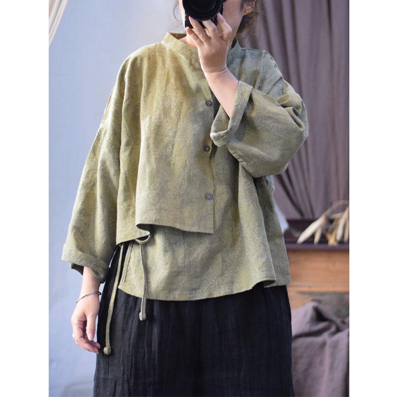 

Johnature Жіноча весняна сорочка з довгими рукавами, вінтажна однобортна сорочка зелений